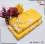 2 Pcs Women's Unstitched 3-D Block Printed Cotton Suit - Yellow - Image 2