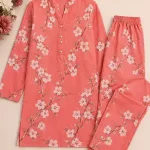 2 Pcs Women's Unstitched 3-D Block Printed Cotton Suit - Pink