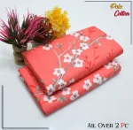 2 Pcs Women's Unstitched 3-D Block Printed Cotton Suit - Pink - Image 2