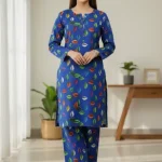 Stylish 2 Pcs Women's Unstitched Printed Micro Polo Cotton Suit - Blue