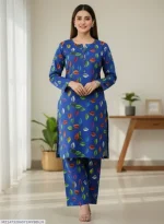 Stylish 2 Pcs Women's Unstitched Printed Micro Polo Cotton Suit - Blue