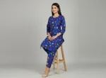 Stylish 2 Pcs Women's Unstitched Printed Micro Polo Cotton Suit - Blue - Image 2