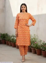 Stylish 2 Pcs Women's Unstitched Printed Micro Polo Cotton Suit - Orange - Image 4