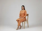 Stylish 2 Pcs Women's Unstitched Printed Micro Polo Cotton Suit - Orange - Image 2