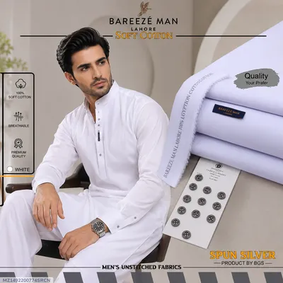 Men's White Cotton Unstitched Suit - Summer Eid Festive Suit Pakistan