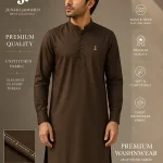 Men's Unstitched Wash & Wear Plain Suit – Brown, 4 Meter Cutting with Brand Tag & Bag