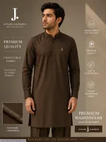 Men's Unstitched Wash & Wear Plain Suit – Brown, 4 Meter Cutting with Brand Tag & Bag