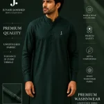 Men's Unstitched Wash & Wear Plain Suit – Green, 4 Meter Suit Cutting with Brand Tag & Bag