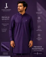 Men's Unstitched Wash & Wear Plain Suit – Purple, 4 Meter Suit Cutting with Brand Tag & Bag