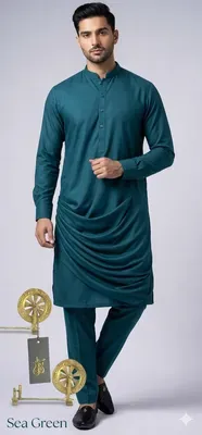 1712-18-731888-product-1713 Men's Unstitched Boski Suit Green – Premium All Season Fabric - Image 1