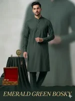 Men's Unstitched Boski Plain Suit – Green, Premium Italian Fabric All Season