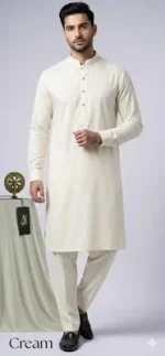 Men's Unstitched Boski Plain Suit – Ivory, Premium Italian Fabric All Season
