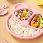 5 Pcs Bear Plate Set - Cartoon compartment dinner plate | Includes Divided Plate, Fork & Spoon, Perfect For Toddlers & Preschoolers (Random color) - Image 2