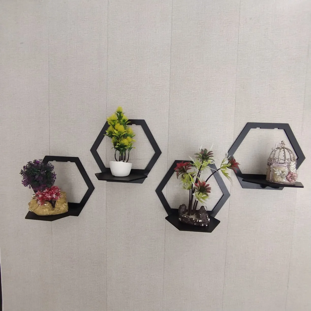 1e8567f2b326482349e6f3ce90168189.jpg_2200x2200q80.jpg_.webp (3 pcs set ) Hexagon Shape 3D Wooden Wall Shelf | Wall Shelves for Home Decor Living Room / for Kids Room and Girls Room and for Gift Items - Image 1