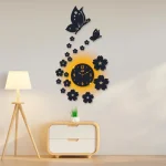 3d wall clock | Wall Clock With Wooden Butterflies  , Flowers  with light