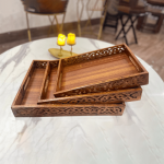 (pack of 3) Wooden Serving Tray Set with handles Wood Serving Trays for Tea Coffee Food Platter Household Kitchen Multipurpose Use - Image 4