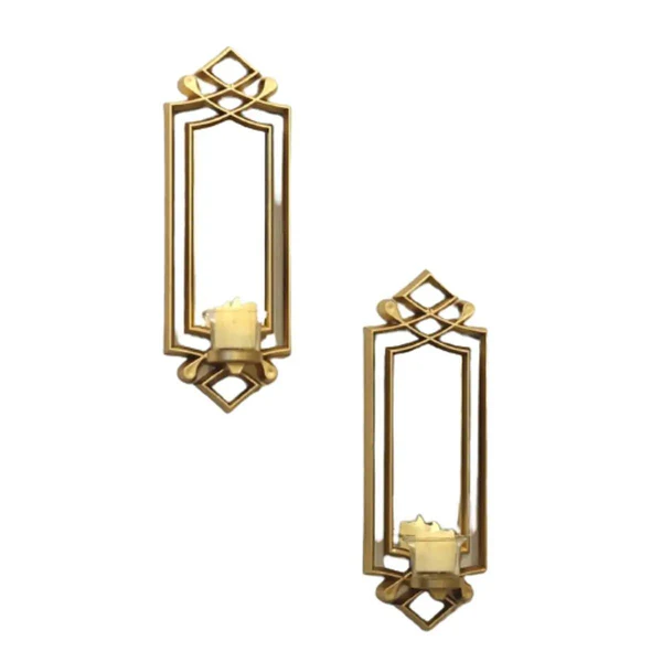 3-31.webp 2 Pcs Fancy Wall Mirror & Candle Stand Decor For Home & Office - Image 1