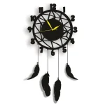 Wall Hanging Wall Clock, Wooden Feather Wall Hanging Home Decoration Dream Catcher - Image 2