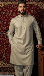 Men's Green Cotton Plain Suit – Unstitched Summer Wear Pakistan