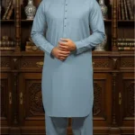 Men's Blue Cotton Kurta Pyjama Suit – Unstitched Summer Wear Pakistan
