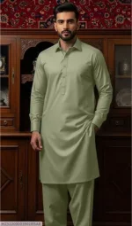 Men's Blue Cotton Plain Suit - Summer Unstitched Suit Pakistan