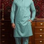 Men's Blue Cotton Plain Suit - Summer Unstitched Suit Pakistan