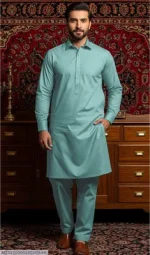Men's Blue Cotton Plain Suit - Summer Unstitched Suit Pakistan