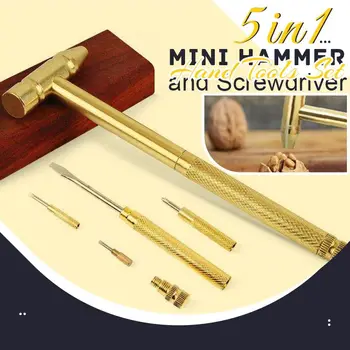 5-In-1-Multifunctional-Craft-Mini-Hammer-Screwdriver-Set-Copper-Alloy-Gold-Detachable-Micro-Screwdriver-Service.jpg_350x350xz.jpg_.webp 5 in1 Multifunction Mini Craft Strong Hammer and Screwdriver Hand Tools Set - Image 1