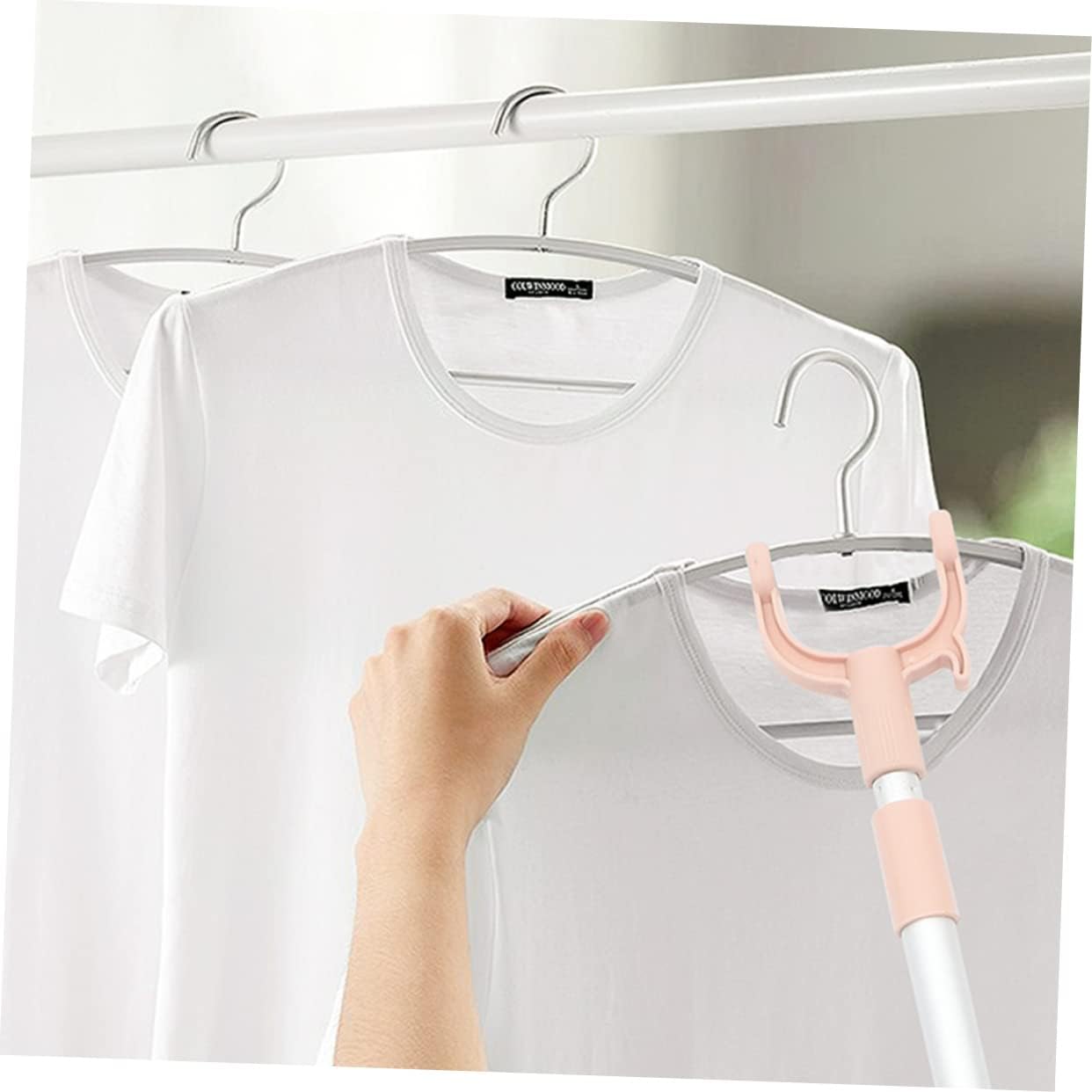 51ygpYFyNML._AC_SL1242_.jpg Extendable Telescopic Clothes Fork, Adjustable Laundry Hanging Fork with Hook (random color) - Image 1