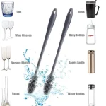 Silicone Feeder Bottle Brush Glass Brush Cup Brushes Long Handle | Silicone Bottle Cleaning Brush With Long Handler (Random color)