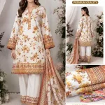 2 Pcs Women's Unstitched 3-D Block Printed Cotton Suit - Brown