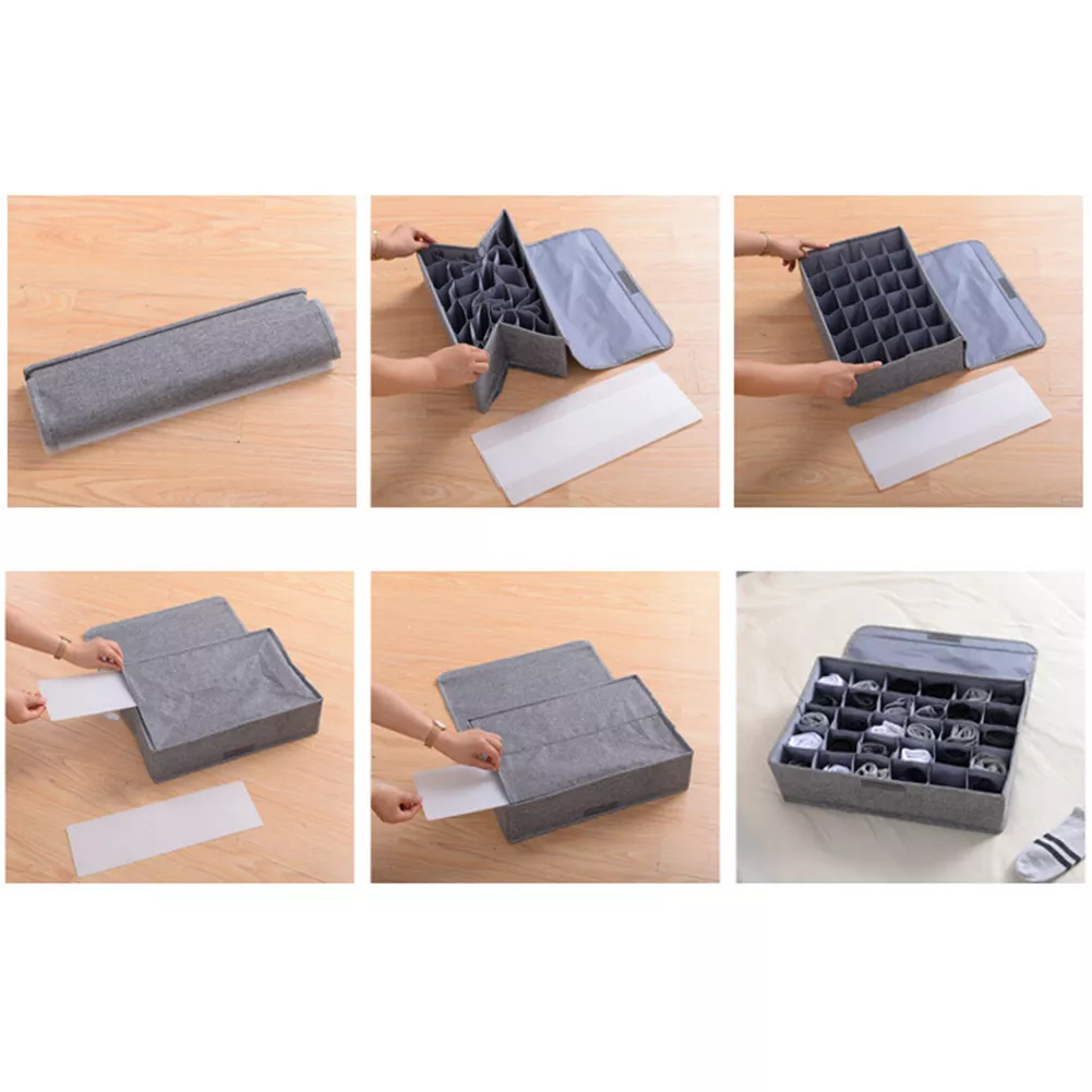 6-convert.io_.png Socks Organizer | Drawer Organizer Divider Underwear Organizer, 24 Cell Collapsible Closet Cabinet Organizer Underwear Storage Boxes (Grey color) - Image 1