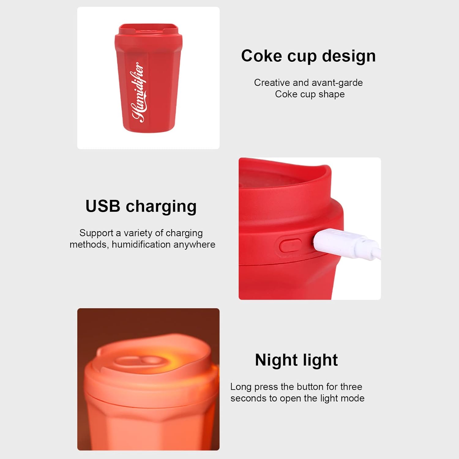 614i-bwbPHL._SL1500_.jpg Coke Cup Humidifier Car Home USB Aroma Diffuser Summer Flame Air Coke Cup Cool Mist Bedroom Study Room Mini Humidifier (random color) - Image 1