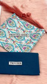 2 Pcs Women's Unstitched Digital Print Lawn Suit - Blue - Image 3