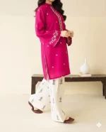 Pink Embroidered Lawn Shirt & Cotton Trouser 2 Piece Set - Image 3