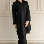 2 Pcs Women's Unstitched Plain Lawn Suit - Black