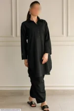 2 Pcs Women's Unstitched Plain Lawn Suit - Black