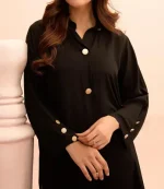 2 Pcs Women's Unstitched Plain Lawn Suit - Black - Image 3