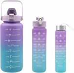 Sports Water Bottles 3 Pcs Set with Motivational Time Marker & Leak Proof Flip Top Lid  (random color) - Image 4