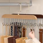 8 Hooks Wooden Clothes Hanger With Tie Rack Belt Hangers with 360°Rotating - Image 5