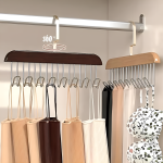 8 Hooks Wooden Clothes Hanger With Tie Rack Belt Hangers with 360°Rotating - Image 2
