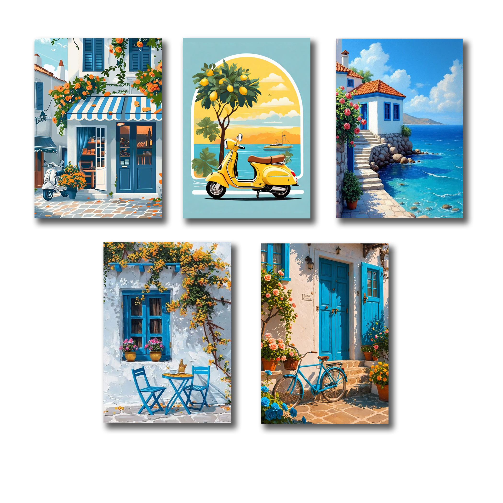 6eaee44e35931af0d46c806c70ea4a6b.jpg Set of 5 Italian Vintage Homes Art Themed Wall Art Wooden Sticky Photo tile Frames for Wall Home and Girls Room Decoration - Image 1