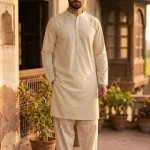 Men's Unstitched Soft Cotton Plain Suit – Beige, All Season Wash & Wear Fabric