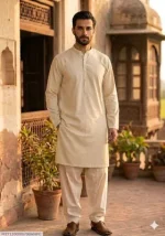 Men's Unstitched Soft Cotton Plain Suit – Beige, All Season Wash & Wear Fabric