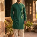 Men's Unstitched Khaddar Plain Kurta – Fresh Green Summer Fabric