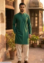 Men's Unstitched Khaddar Plain Kurta – Fresh Green Summer Fabric