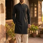 Men's Unstitched Khaddar Plain Kurta – Black Summer Wear Fabric
