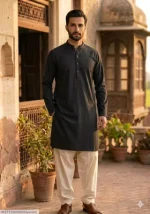 Men's Unstitched Khaddar Plain Kurta – Black Summer Wear Fabric