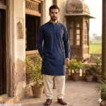Men's Unstitched Khaddar Plain Kurta – Blue Summer Wear Fabric