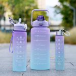 Sports Water Bottles 3 Pcs Set with Motivational Time Marker & Leak Proof Flip Top Lid  (random color) - Image 3